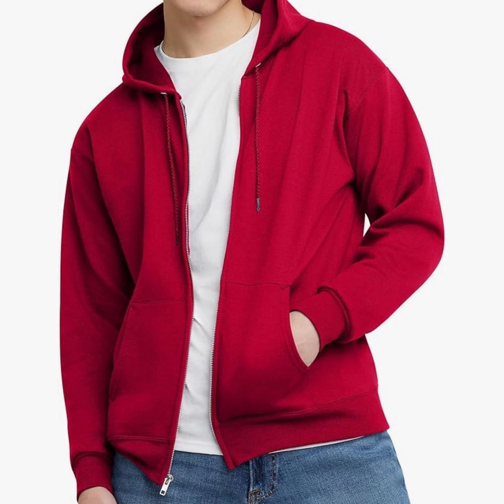 NEW Hanes Men's Red Zip-Up Hoodie Warm Holidays 3XL